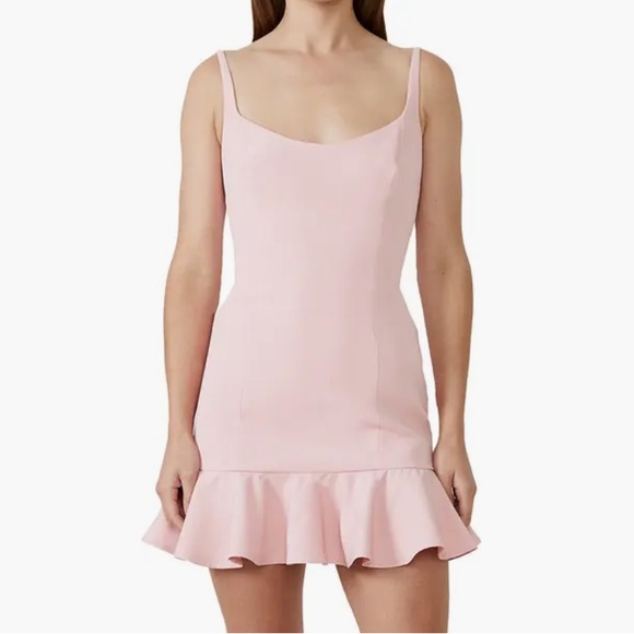 Bardot Gigi Ruffle Hem Fit & Flare Blush Pink Mini Dress Size 4 - Picture 1 of 10